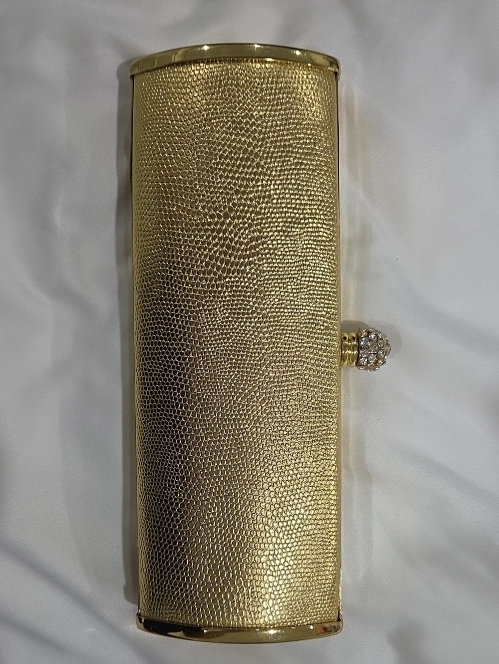 Textured Gold Evening Clutch with Jeweled Kiss-Lock